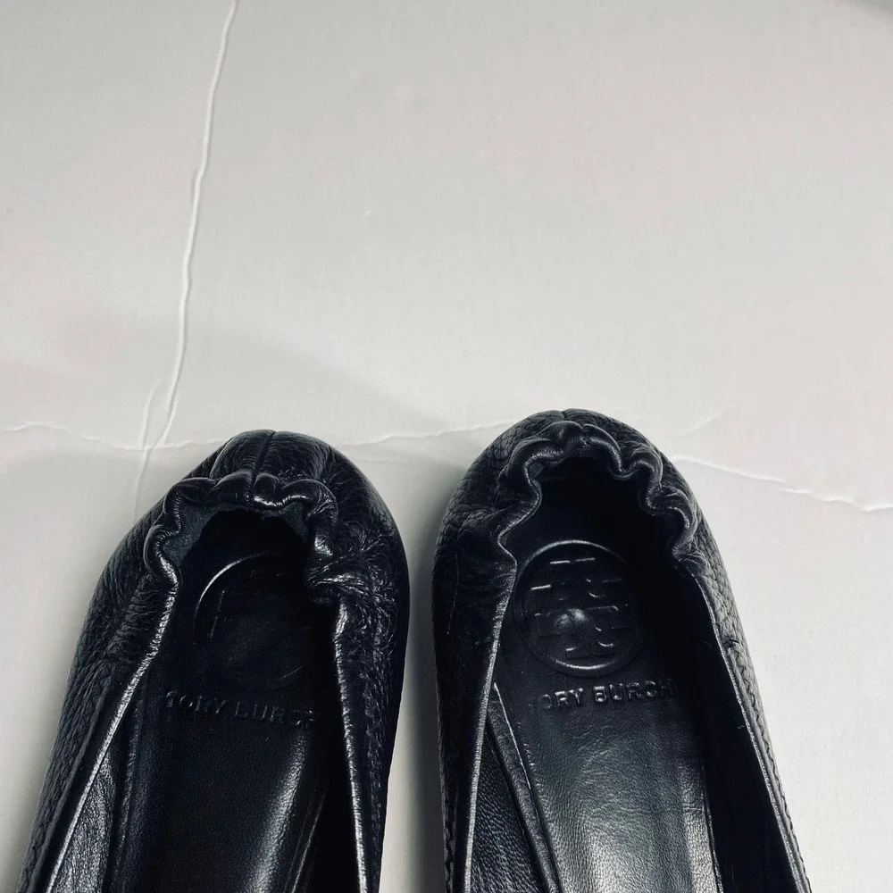 Tory Burch Reva Tumbled Leather Slip On‎ Ballet Flats in Classic Black Size 5.5